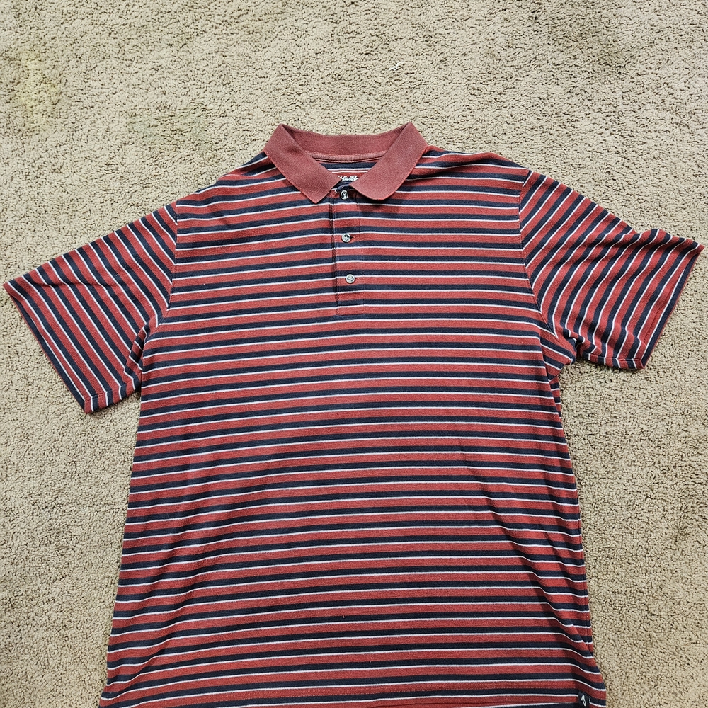 Eddie Bauer Red and Navy Stripe Polo